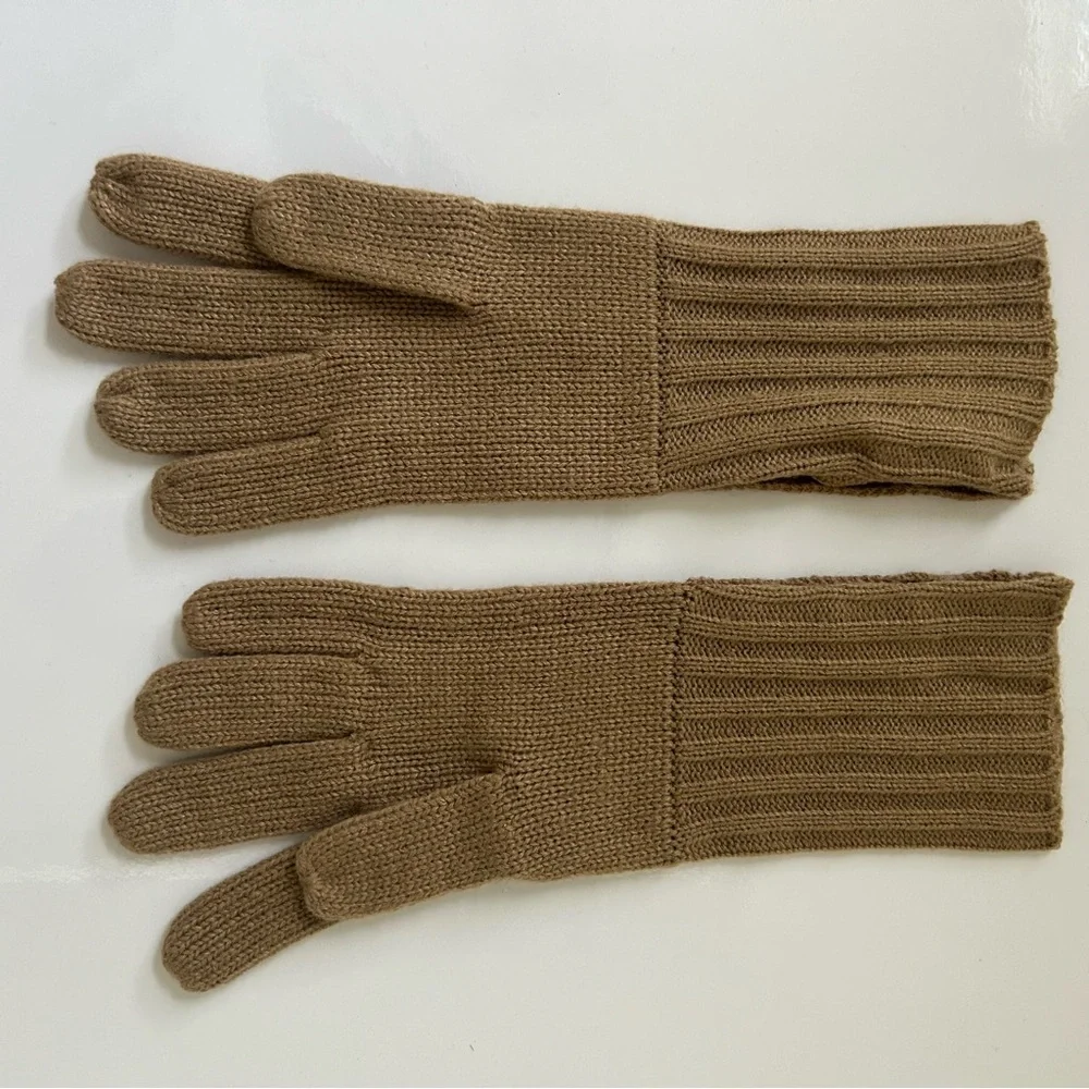 MICHAEL Michael Kors Gloves Knit Tan Camel Neutral Gold Buttons Women’s One Size